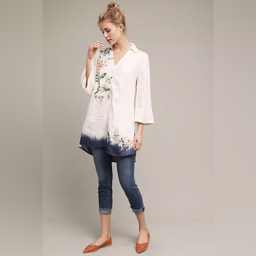 Anthropologie | Maeve |‎ Oversized Watercolor Print Tunic Blouse | Women Size XS
